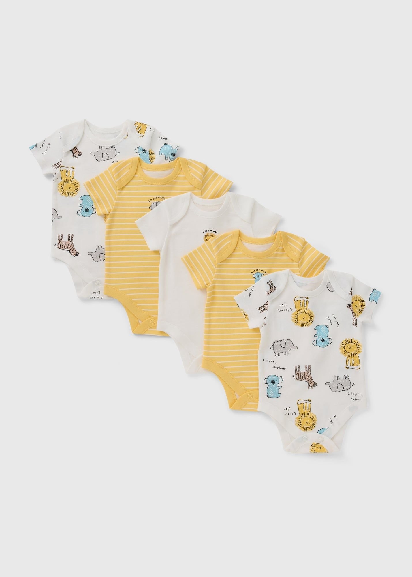 Baby Cotton Yellow Safari Animal Bodysuit Set -5pcs