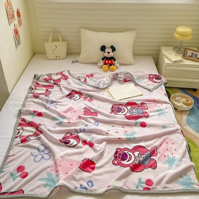 Kids Cartoon Blanket – Pink Bear Design