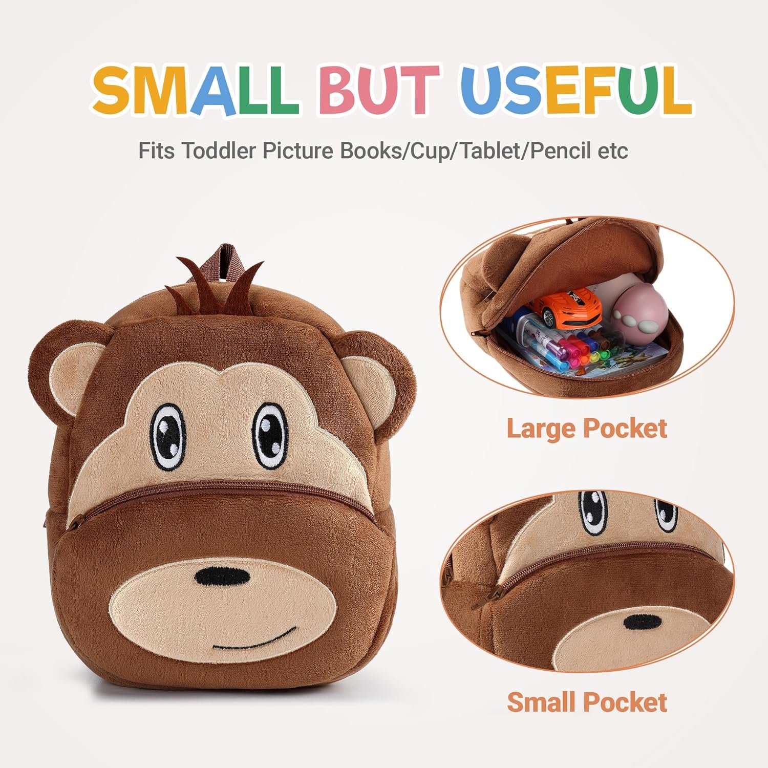 Cute Monkey Plush Kids Backpack - Image 3