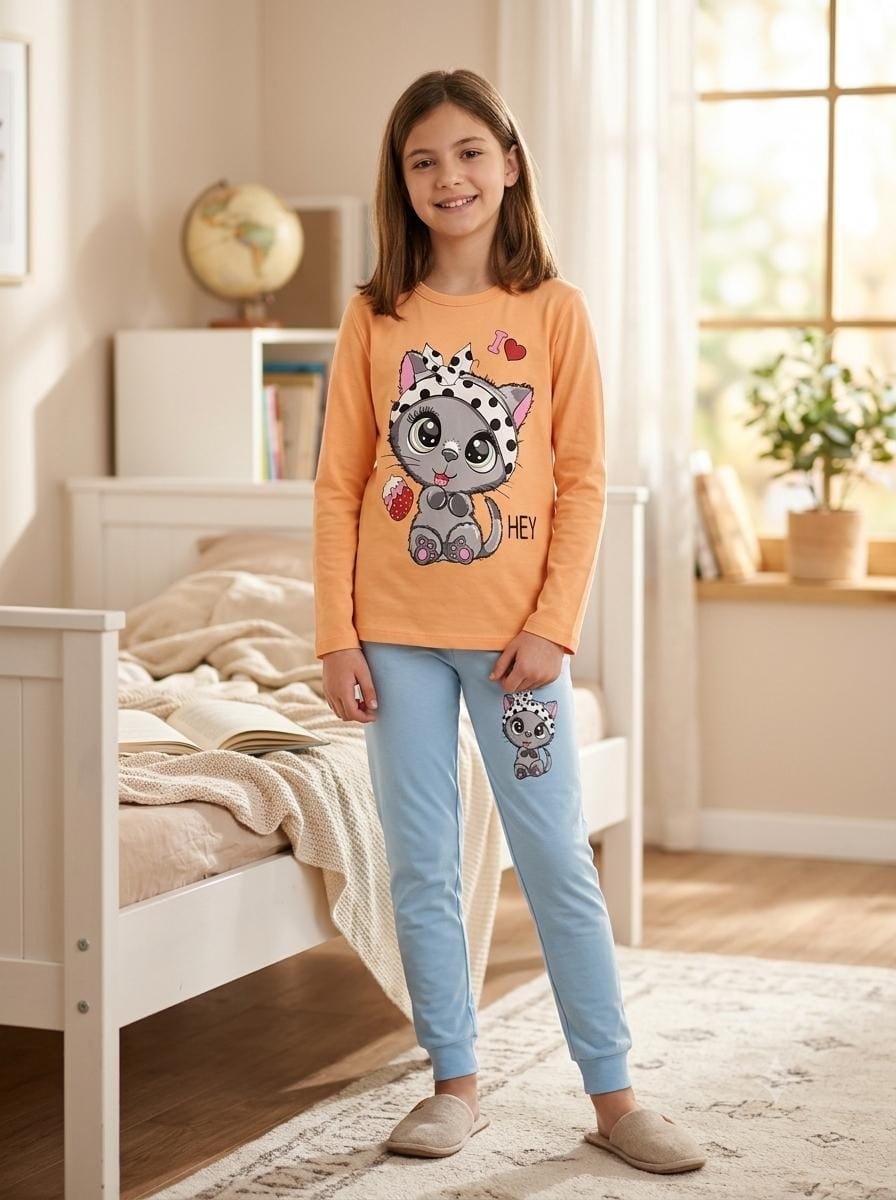 Girls cotton pyjama -Cute cat Print