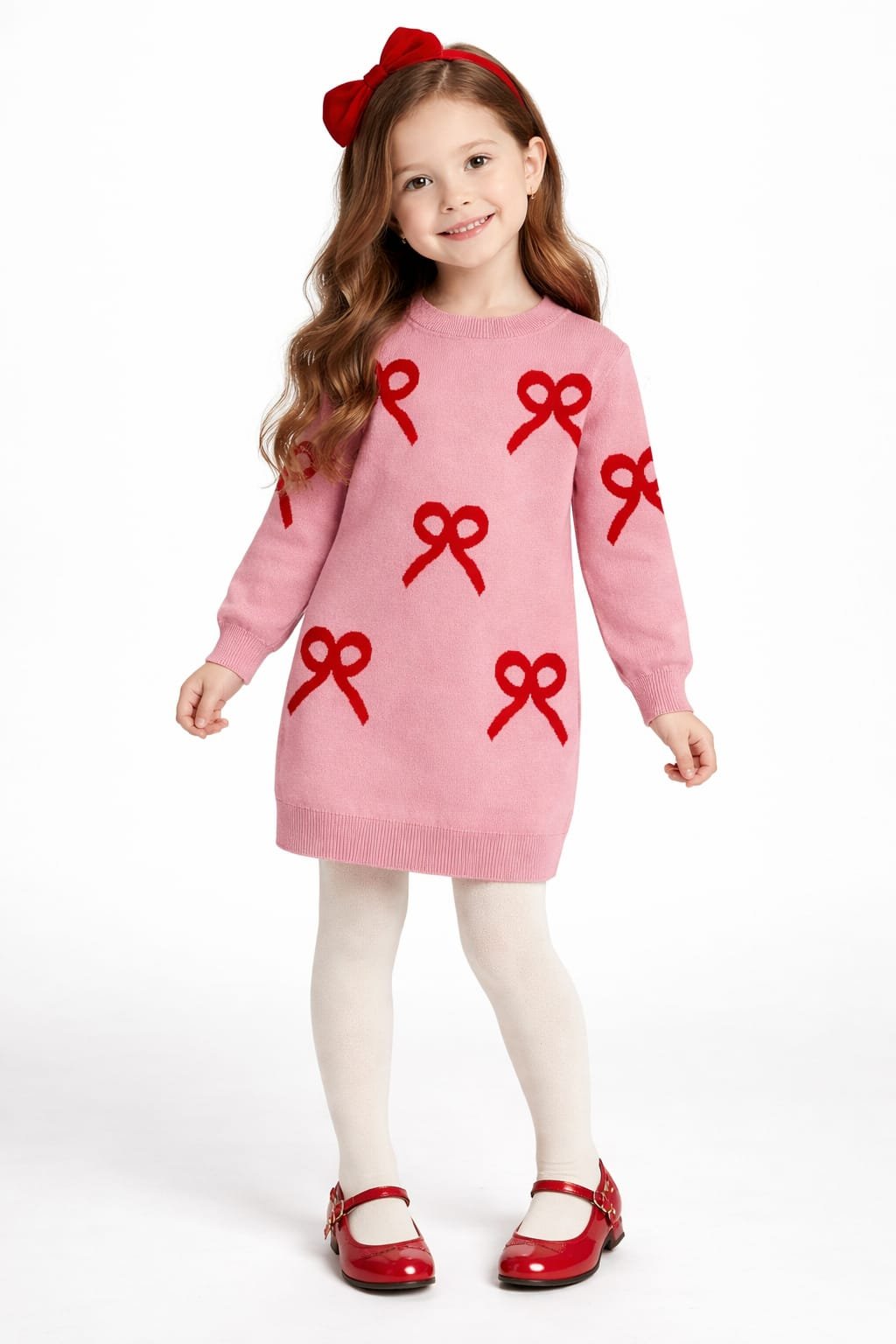 Girls knit winter Dress -Bow Pattern