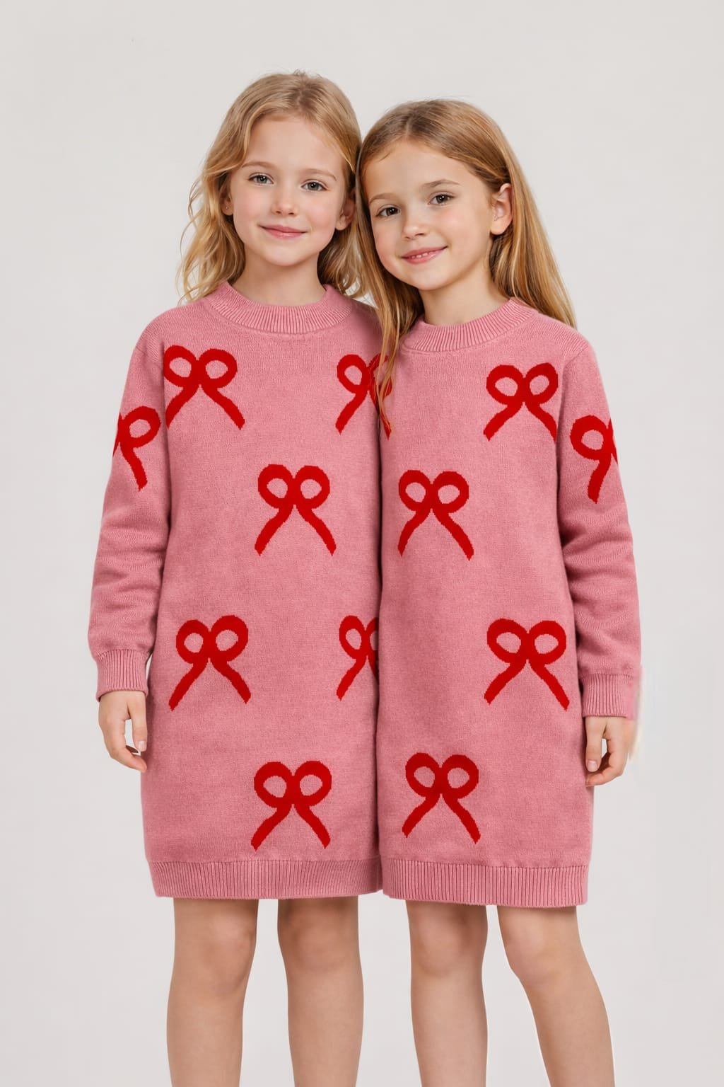 Girls knit winter Dress -Bow Pattern - Image 2