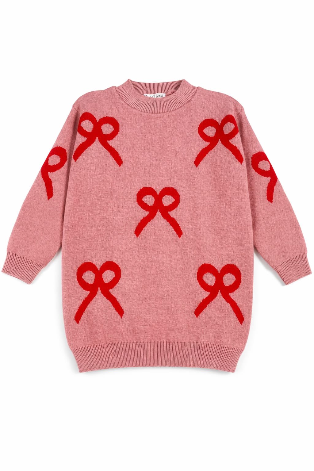 Girls knit winter Dress -Bow Pattern - Image 3