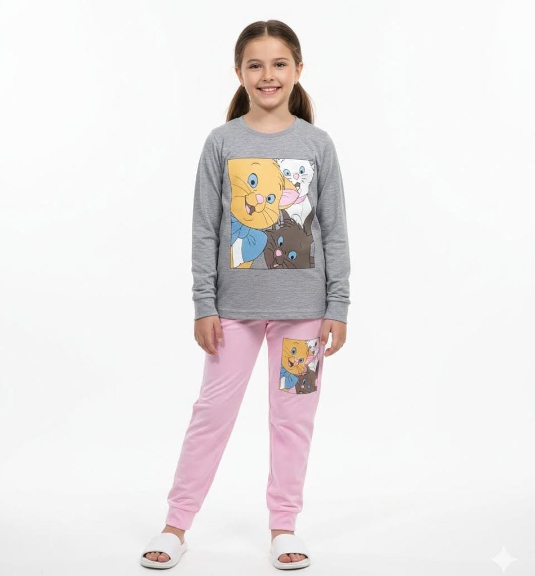 Girls cotton pyjama -Cat Print - Image 2