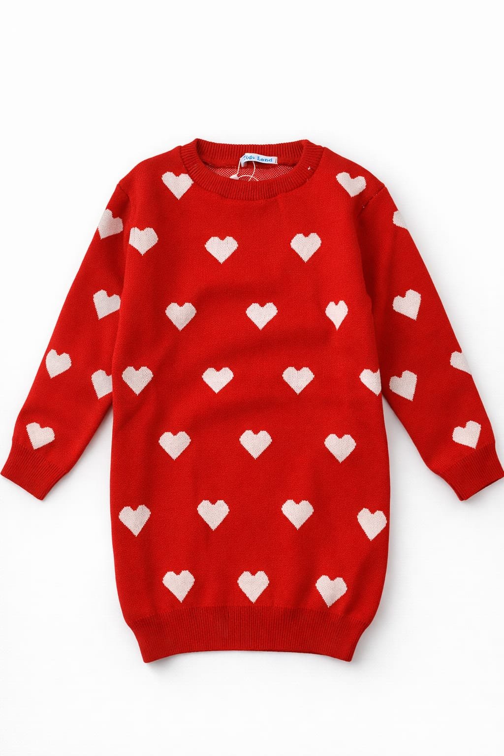 Girls knit winter Dress -Heart Pattern - Image 2