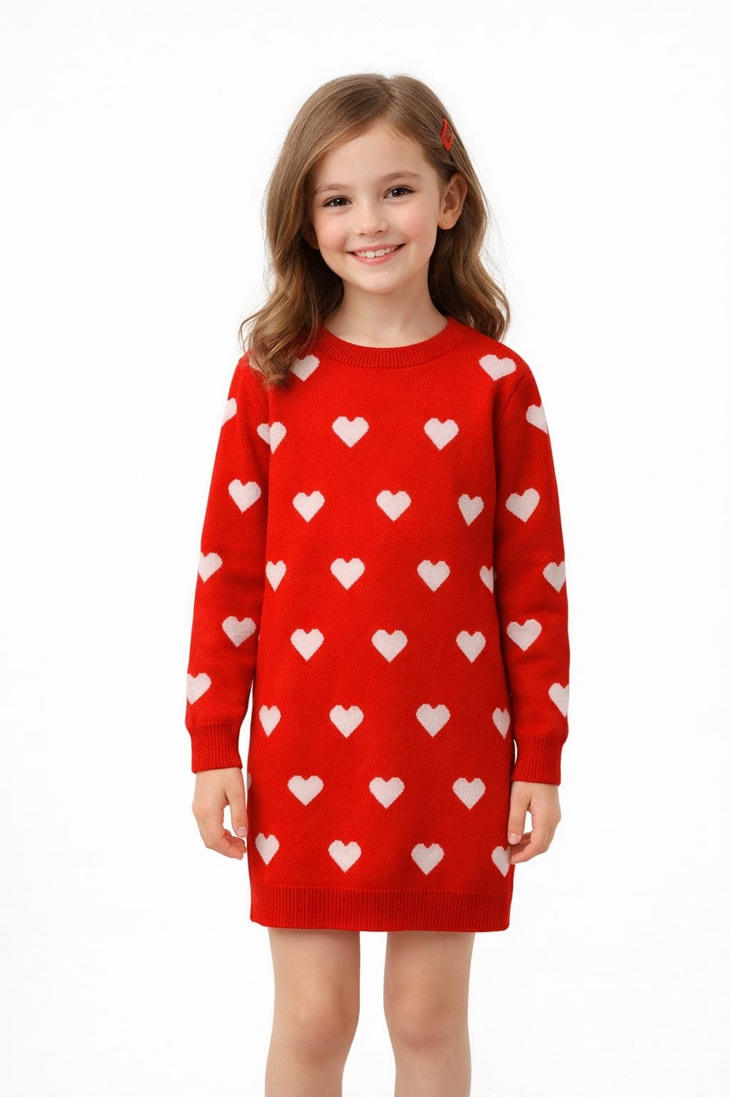 Girls knit winter Dress -Heart Pattern - Image 3