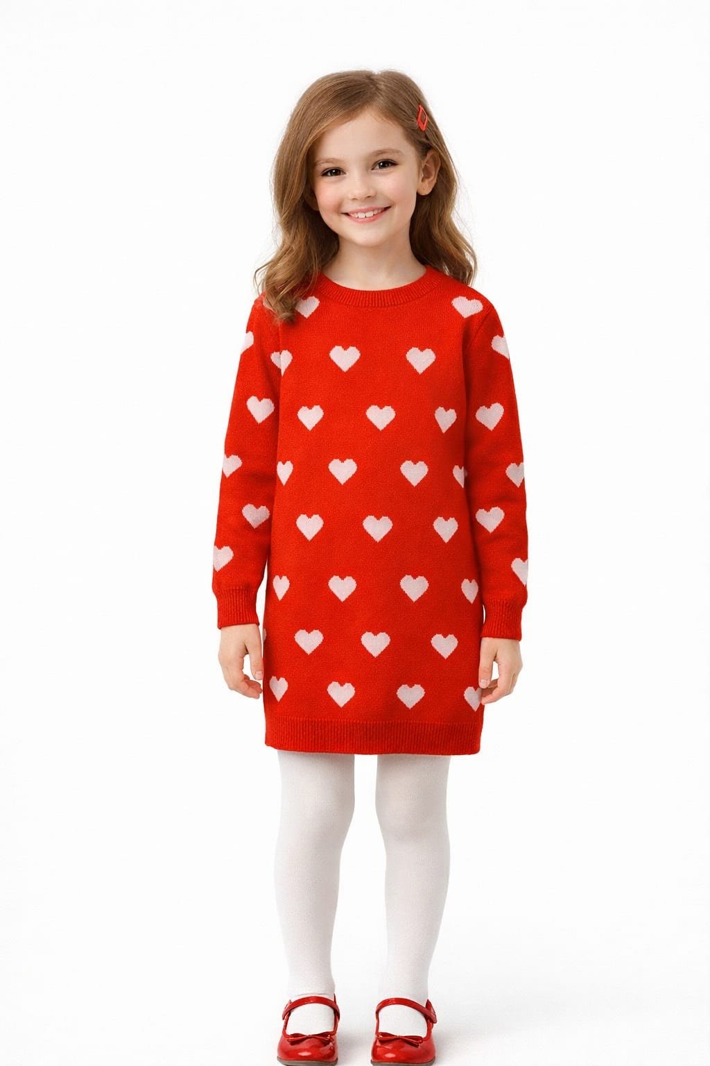 Girls knit winter Dress -Heart Pattern
