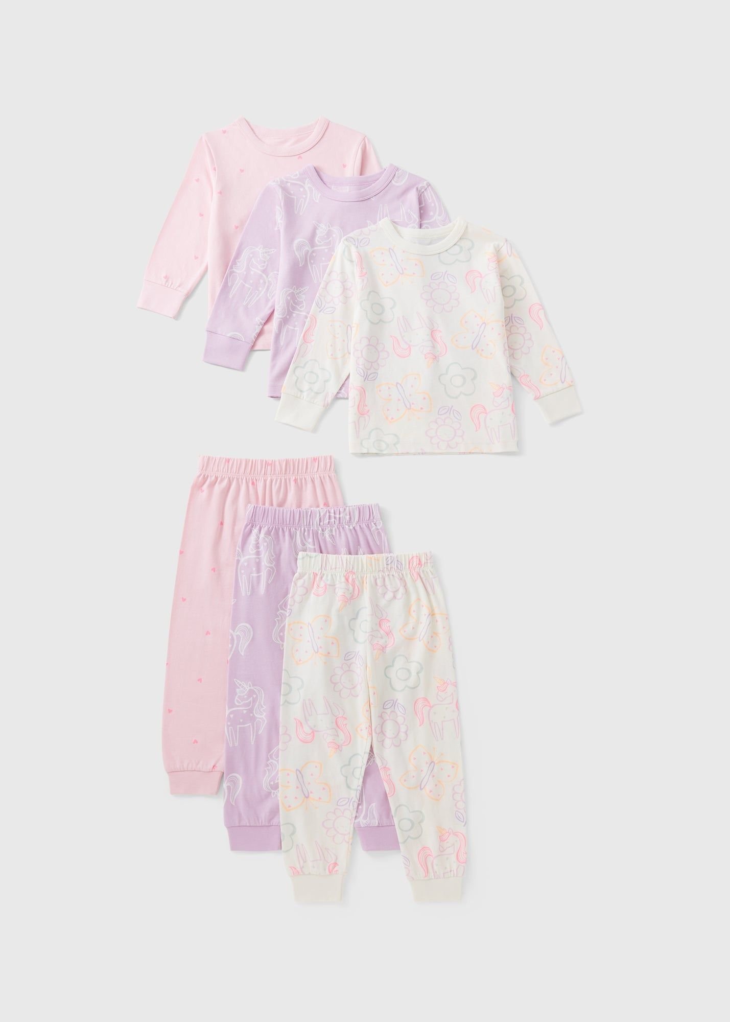 Girls Cotton Unicorn pyjama Set – 3 Pack