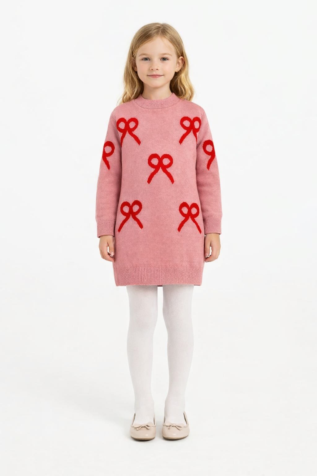 Girls knit winter Dress -Bow Pattern