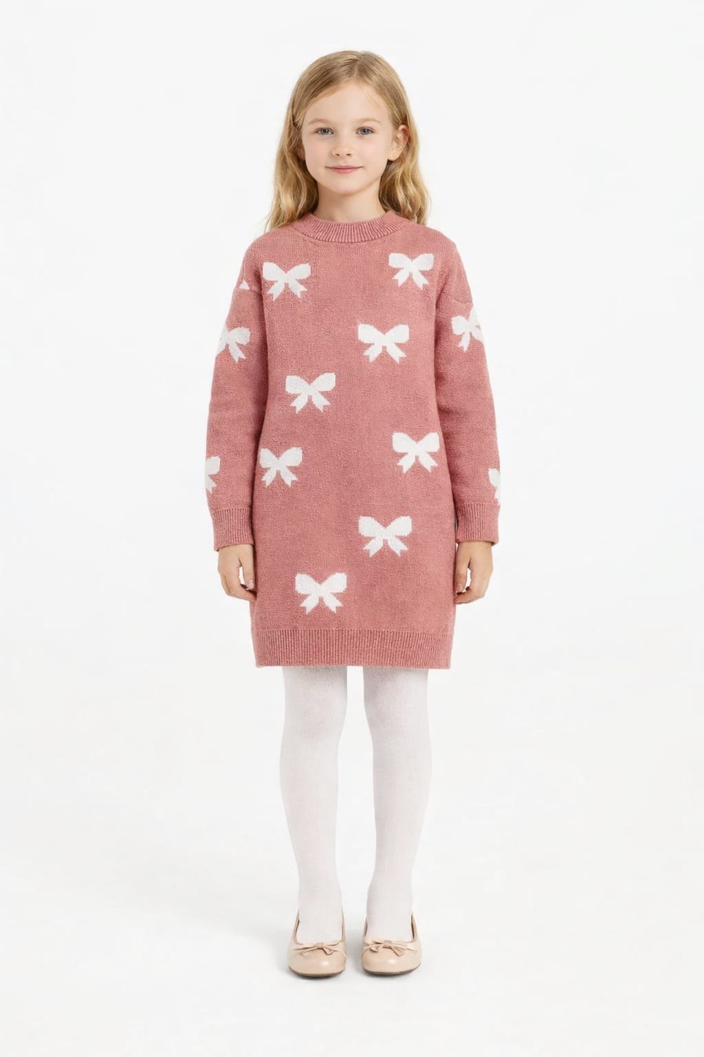 Girls knit winter Dress -Bow Pattern