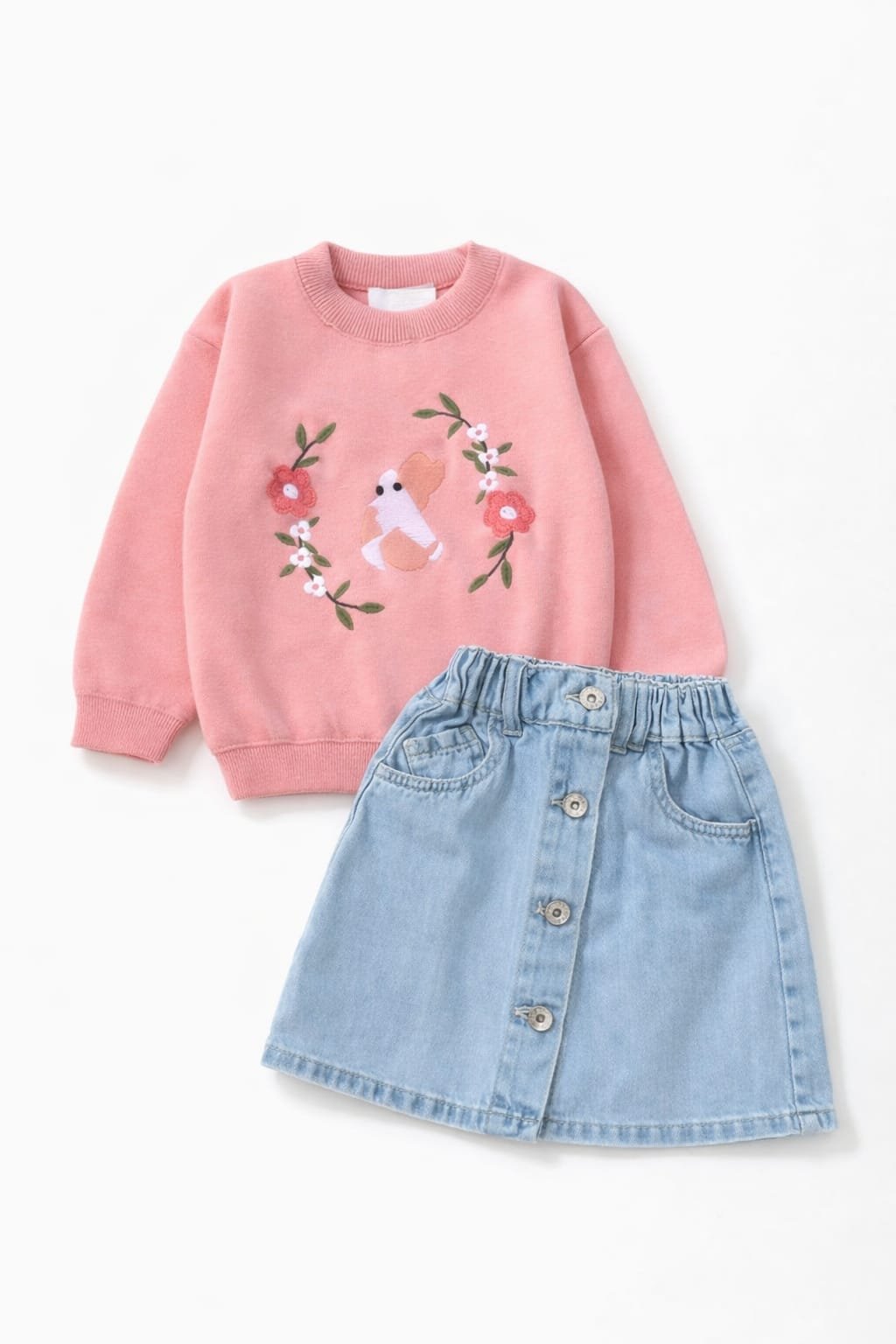 Girls Outfit Set - Elegant pink and denim - Image 2