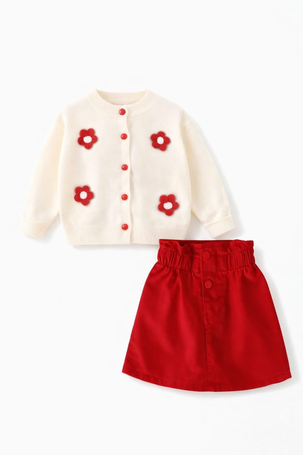 Girls Outfit Set - Elegant Red Flowers - Image 2