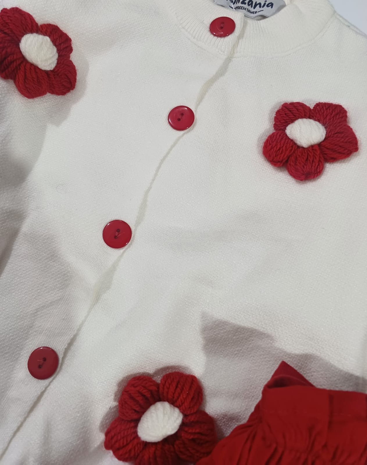 Girls Outfit Set - Elegant Red Flowers - Image 3