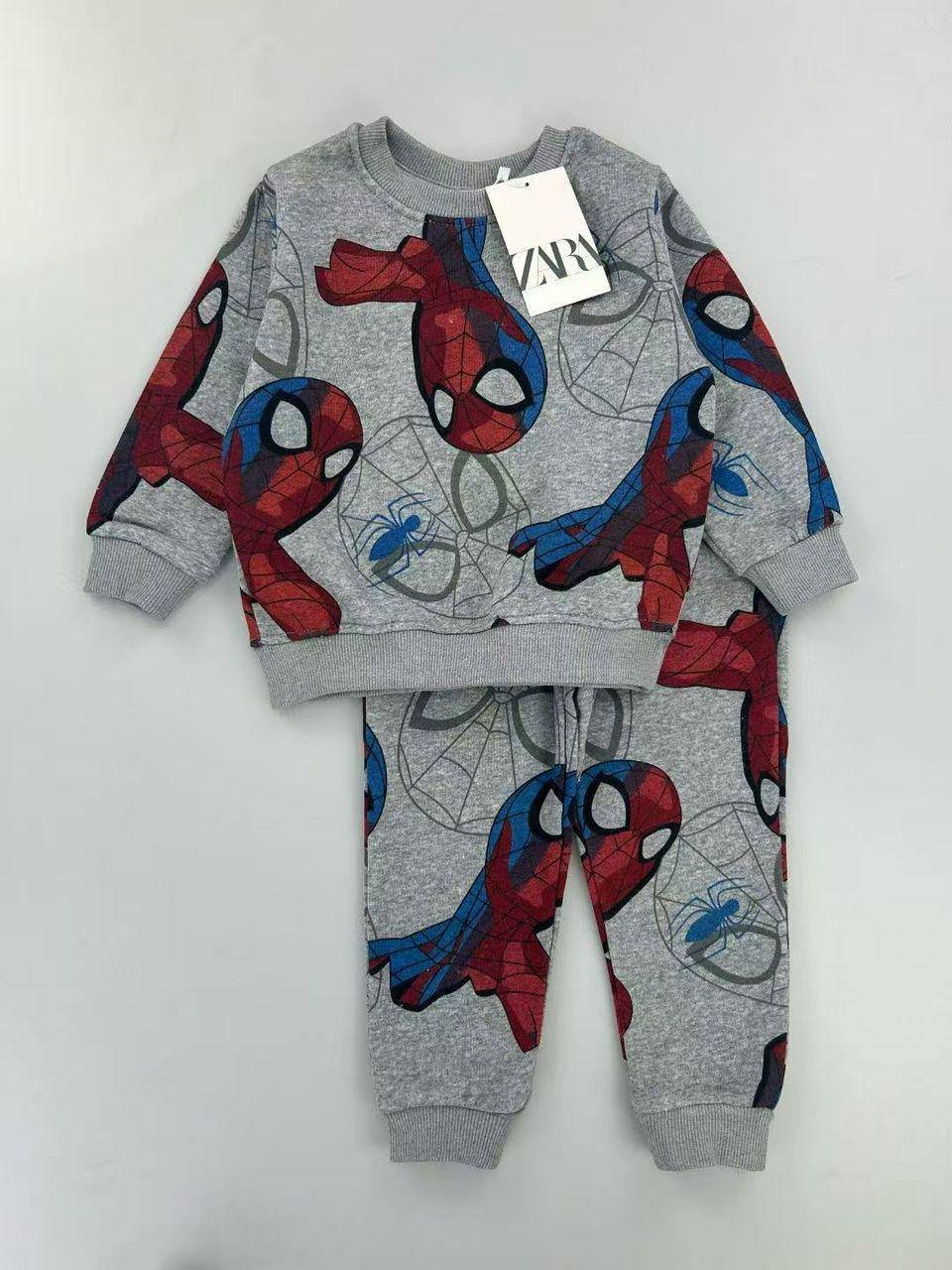 Boys Cotton training set – grey spiderman طقم رياضي قطعتين قطن ربيعي –سكني سبايدرمان
