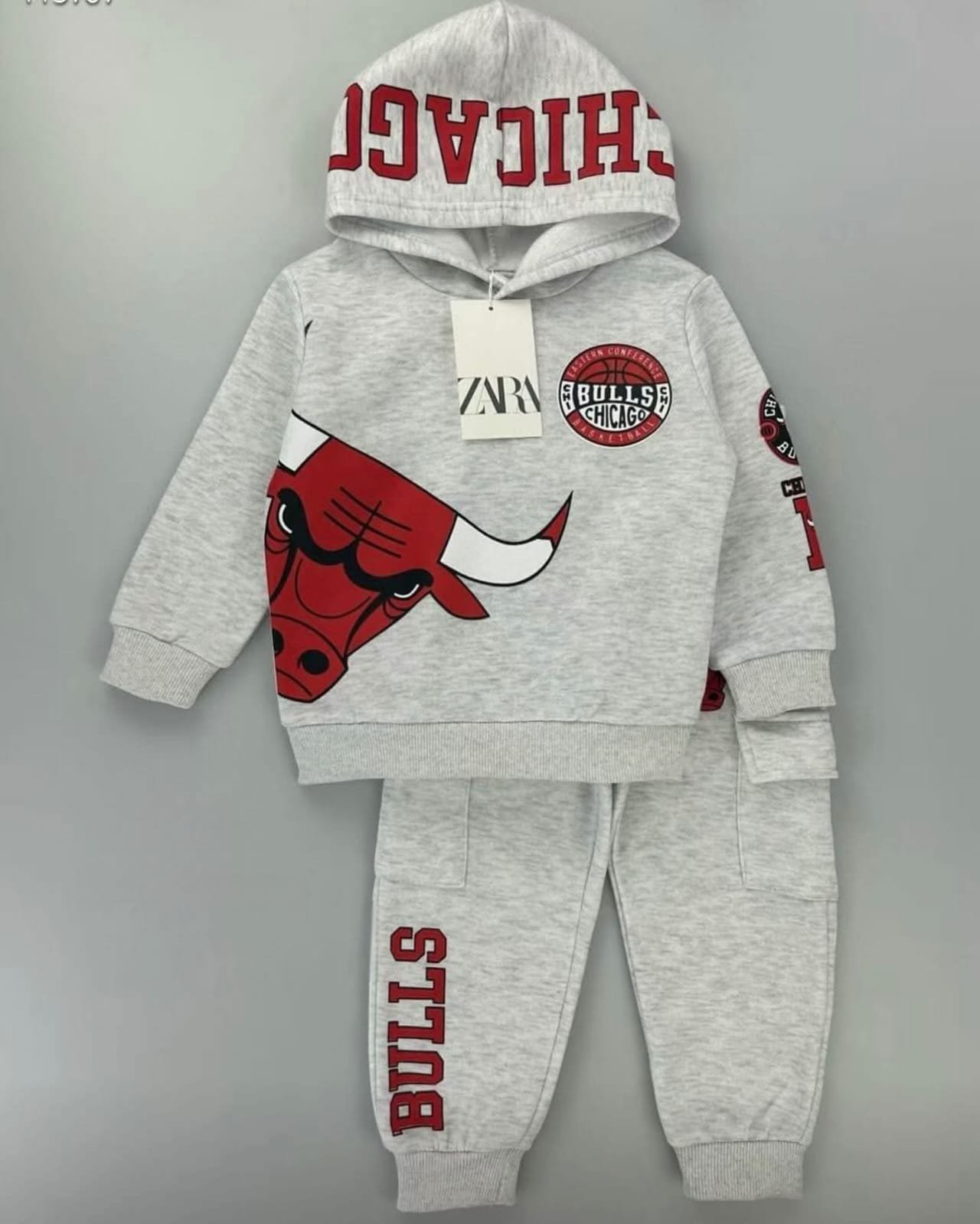 Boys Cotton training set – grey Bulls طقم رياضي قطعتين قطن ربيعي –سكني