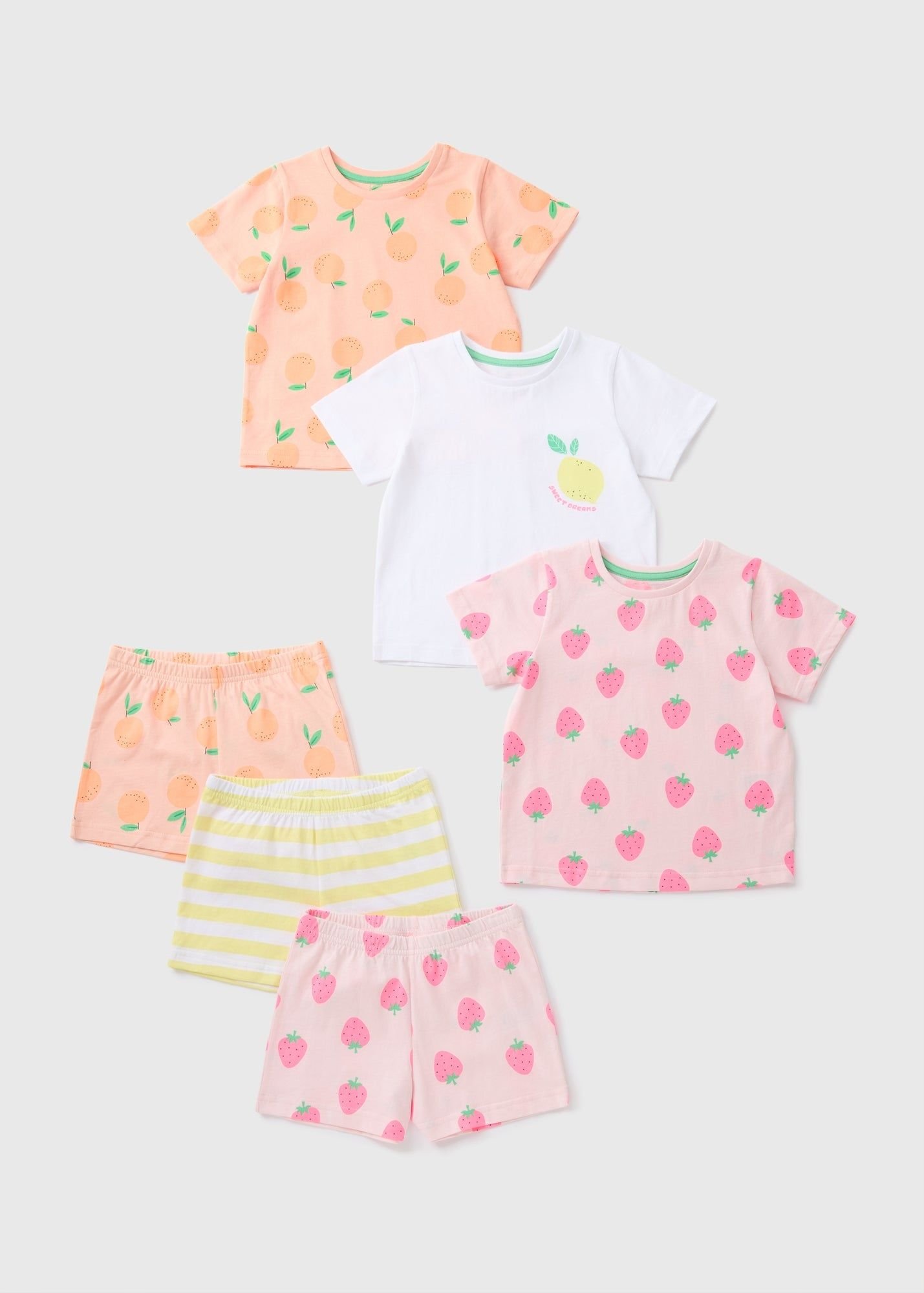 Girls Cotton Fruits pyjama Set – 3 Pack بجامات بناتي شكل الفواكة- 3 بجامات