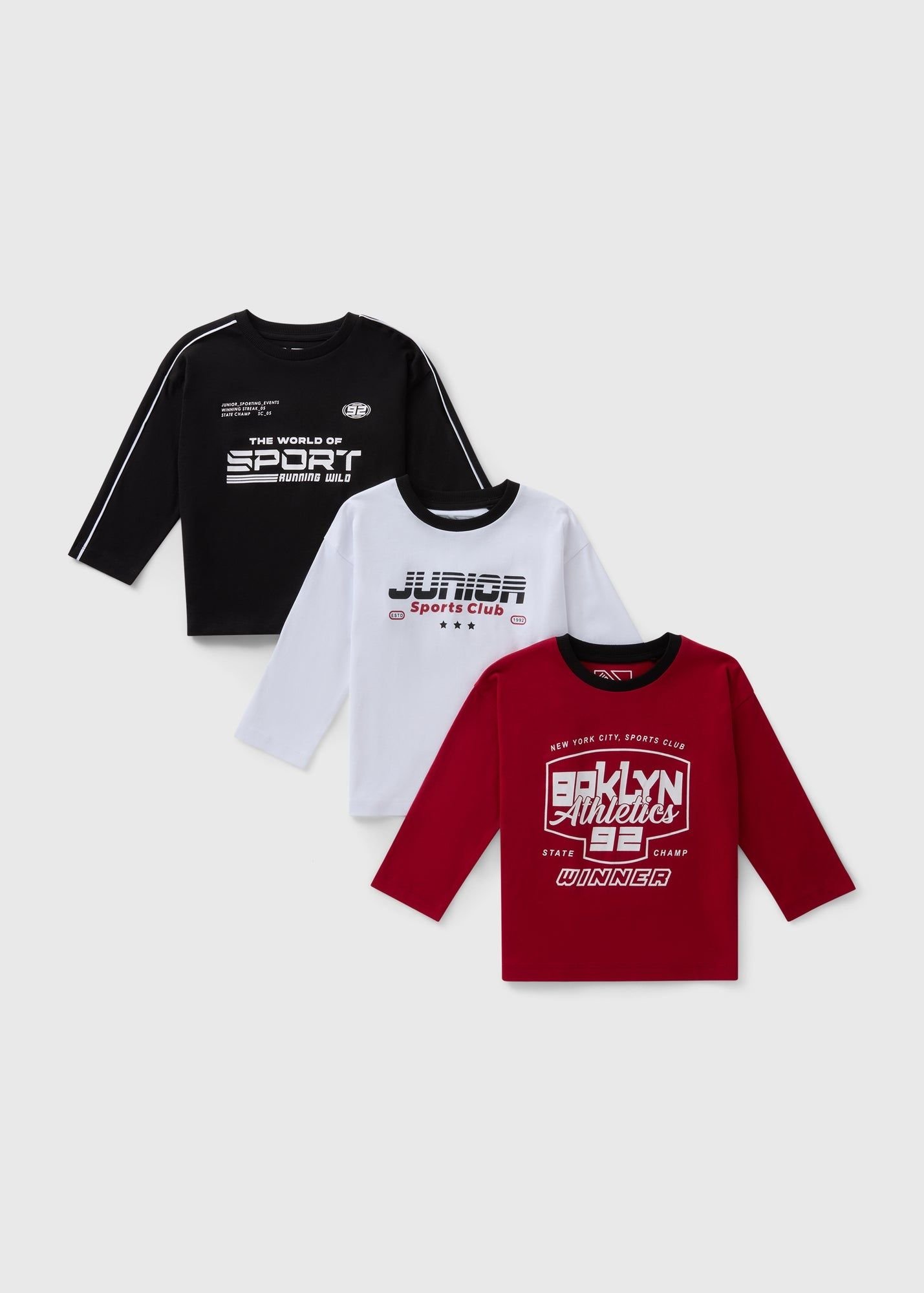 Boys 3pack long-sleeved tops مجموعة 3 قطع بلايز كم طويل قطن