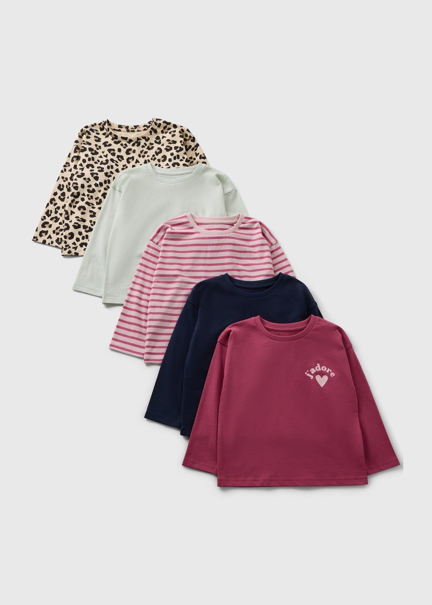 Girls 5pack long-sleeved tops مجموعة 5 قطع بلايز كم طويل قطن
