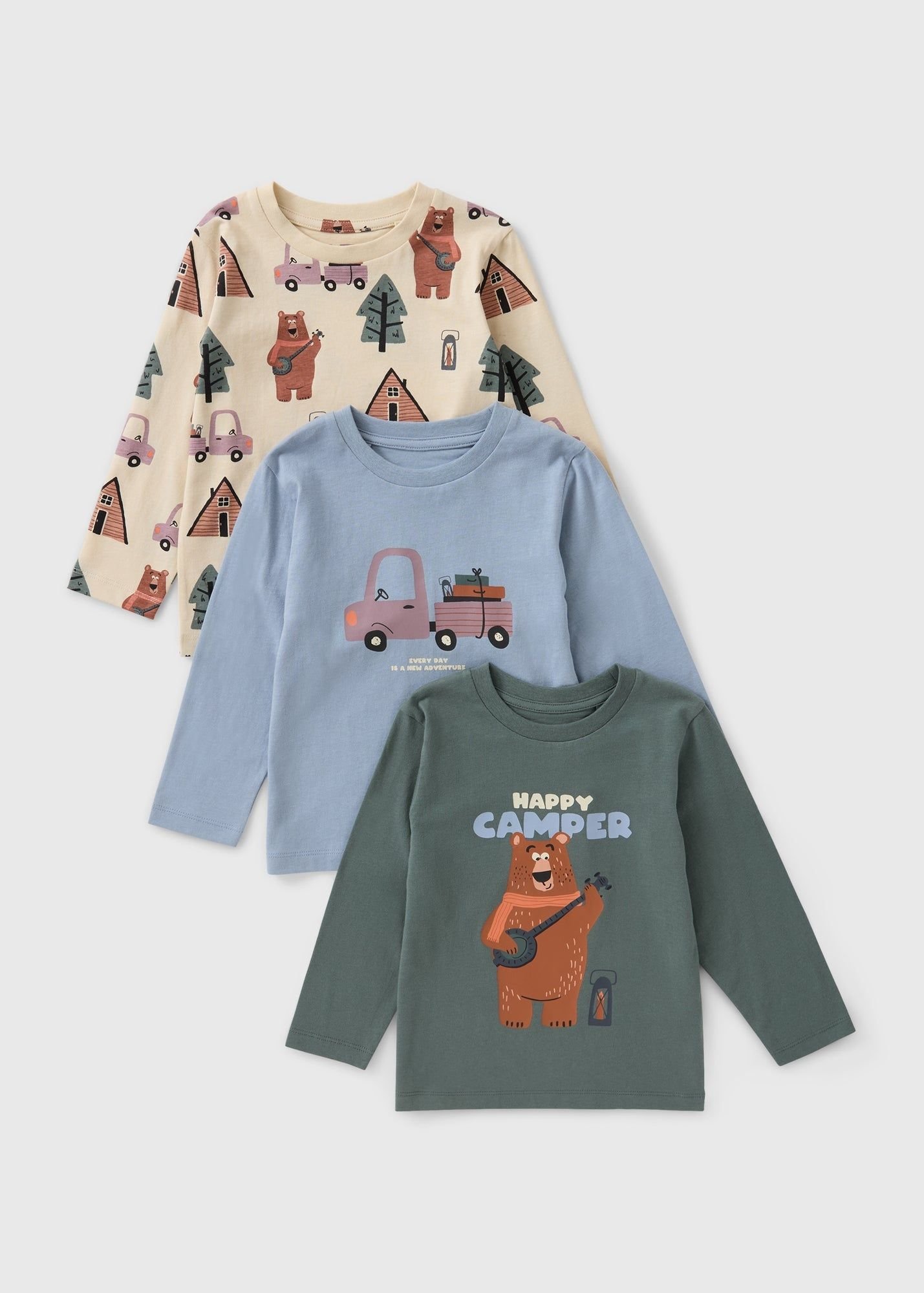 Boys 3pack long-sleeved tops مجموعة 3 قطع بلايز كم طويل قطن