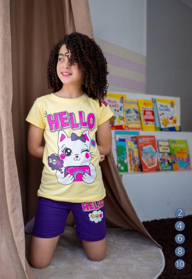 Girls Cotton cat pyjama – بجامة القطة بناتي