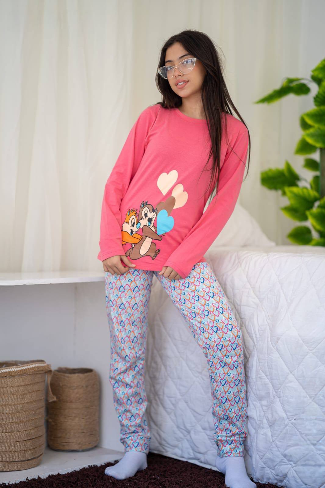 Girls cotton pyjama -Squirrel Print بجامة بناتي- سنجاب