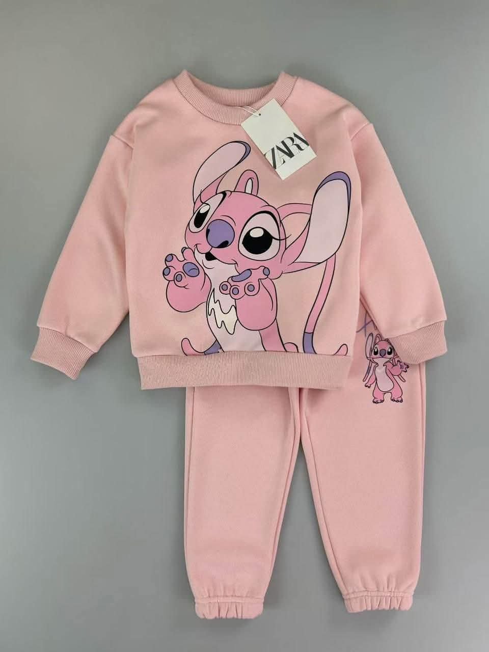 Girls Cotton training set – pink stitch طقم رياضي قطعتين قطن ربيعي –زهري