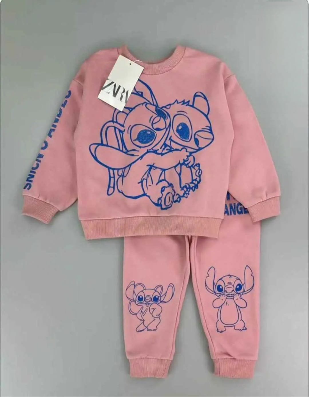 Girls Cotton training set – pink stitch طقم رياضي قطعتين قطن ربيعي –زهري