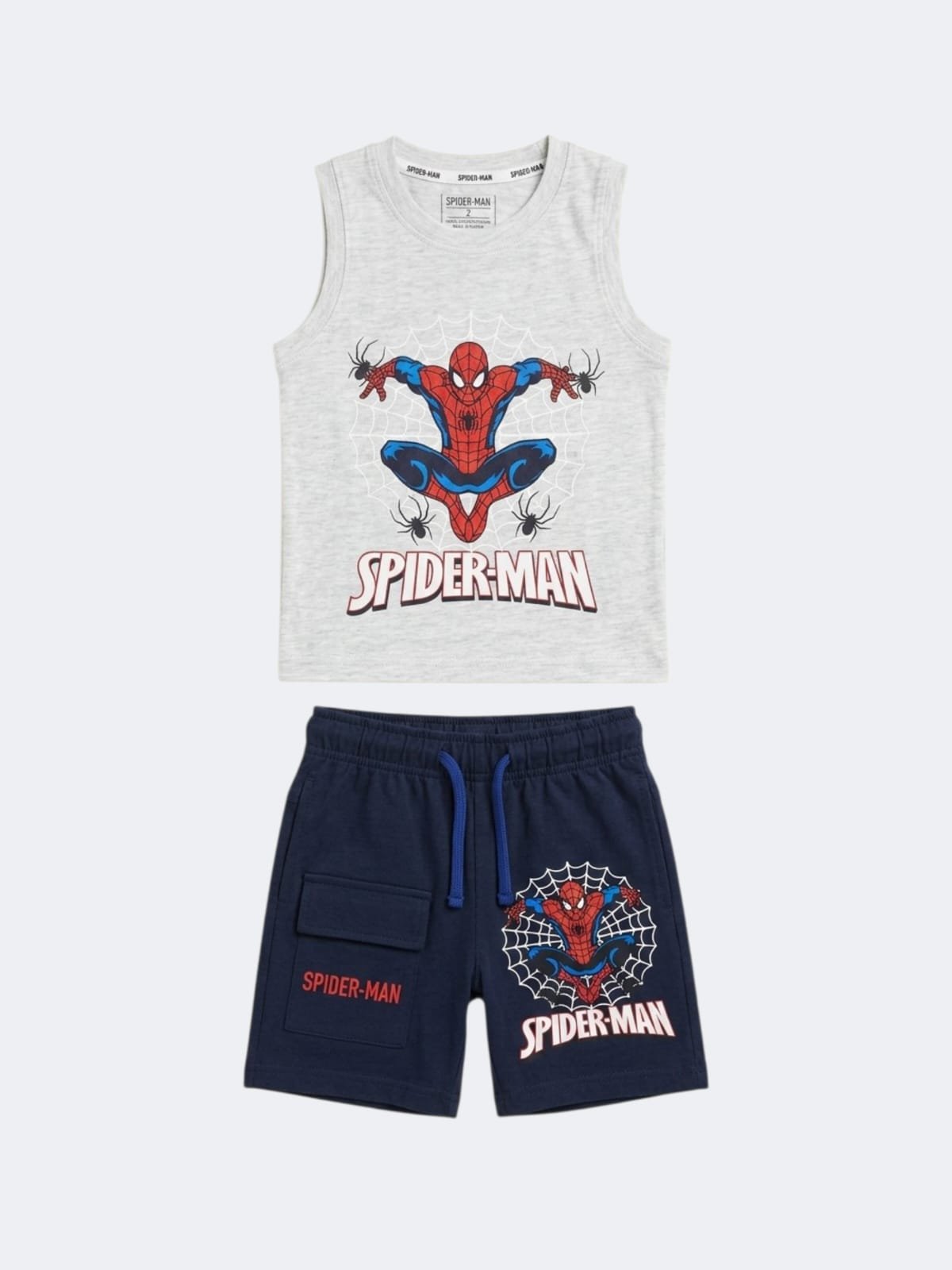 Boys Cotton Spiderman set-light grey–  طقم رياضي قطن سبايدرمان ولادي-سكني فاتح