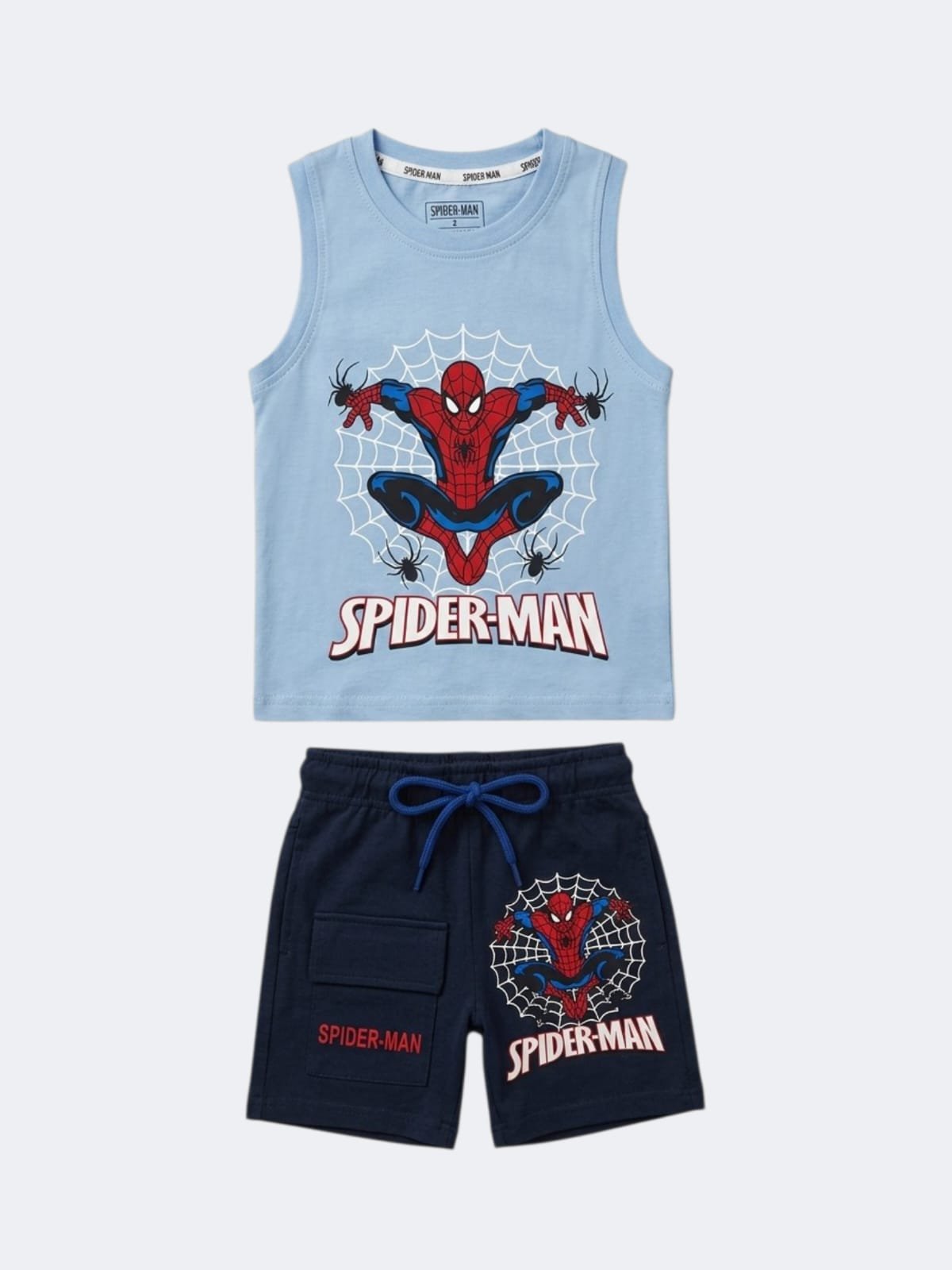 Boys Cotton Spiderman set-light Blue–  طقم رياضي قطن سبايدرمان ولادي-أزرق فاتح