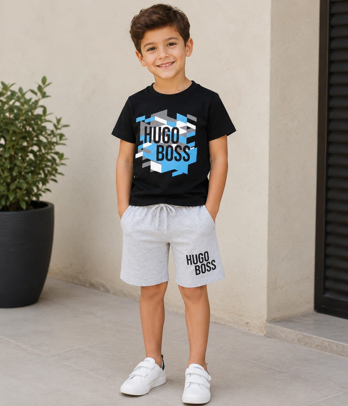 Boys Cotton Black and grey set–  طقم رياضي قطن ولادي سكني وأسود