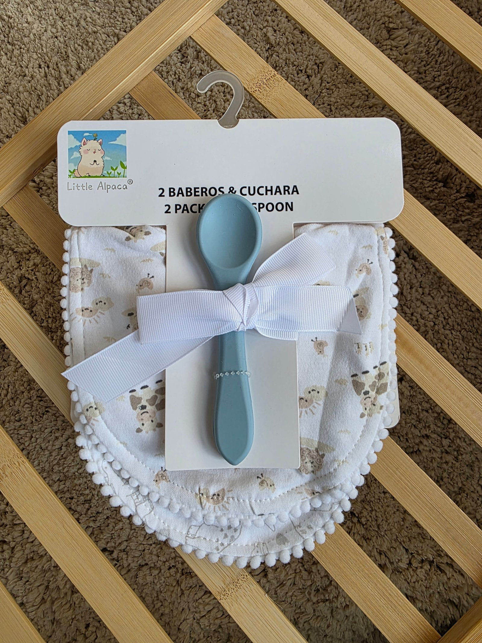 Baby Bibs & Silicone Spoon Set طقم مريولين بيبي مع معلقة سيليكون
