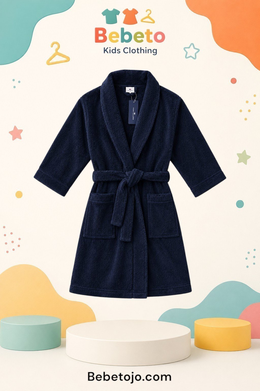 100% Cotton Kids Navy Bathrobe –  برنص/روب استحمام للأطفال كحلي قطن  100%