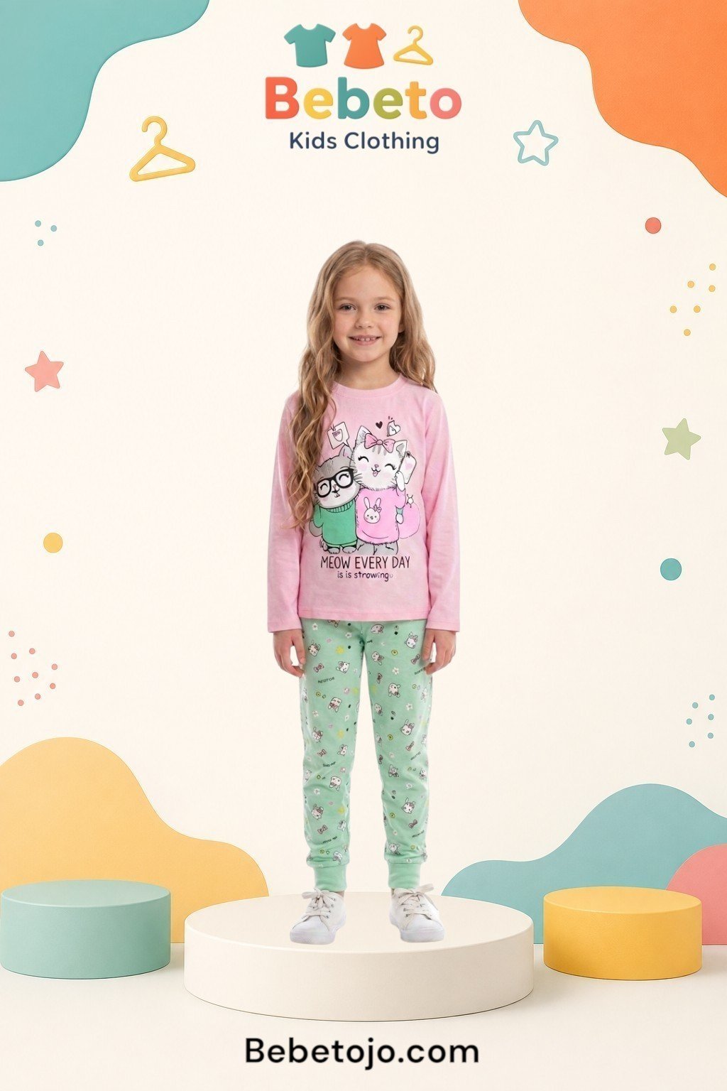 Girls Cotton Cat pyjama –  بجامة قطن بناتي قطة